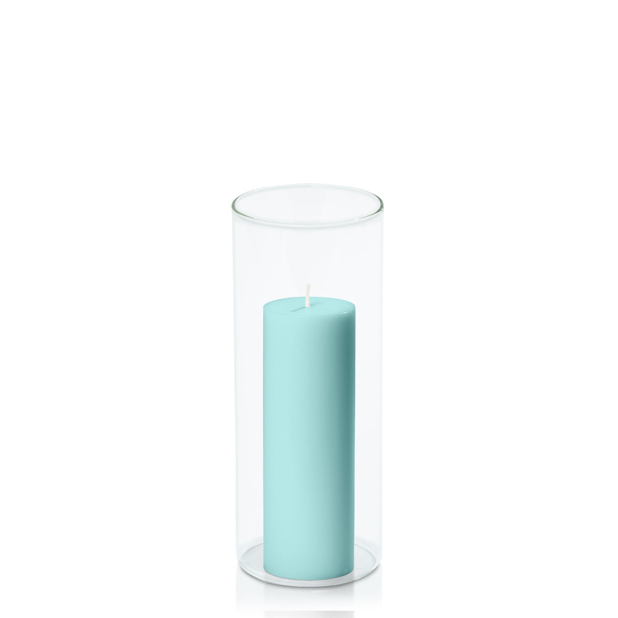 Pastel Teal 5cm x 15cm Pillar in 8cm x 20cm Glass Pack of 1