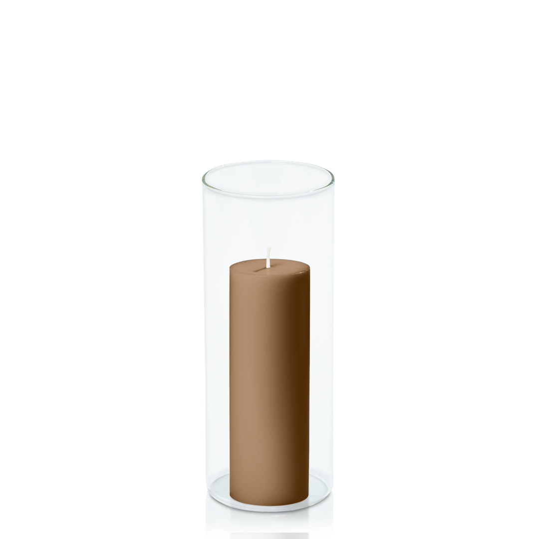 Tiramisu 5cm x 15cm Pillar in 8cm x 20cm Glass Pack of 1