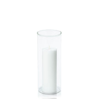 White 5cm x 15cm Pillar in 8cm x 20cm Glass
