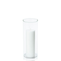 White 5cm x 15cm Pillar in 8cm x 20cm Glass Pack of 1