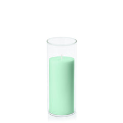 Mint Green 7cm x 15cm Pillar in 8cm x 20cm Glass Pack of 1