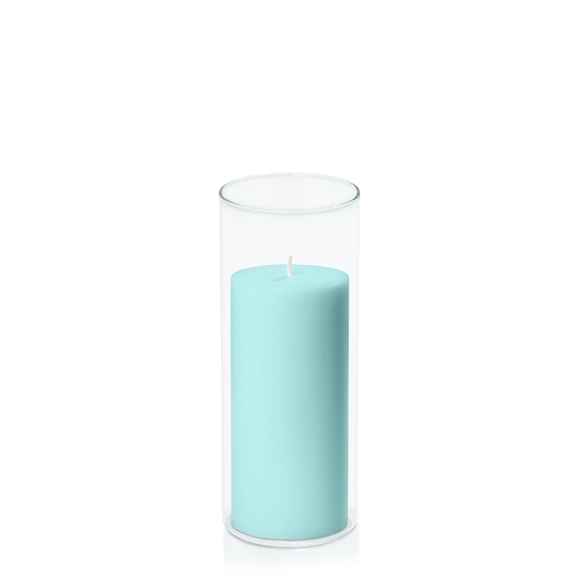 Pastel Teal 7cm x 15cm Pillar in 8cm x 20cm Glass Pack of 1