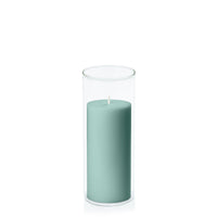Sage Green 7cm x 15cm Pillar in 8cm x 20cm Glass