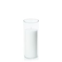 White 7cm x 15cm Pillar in 8cm x 20cm Glass