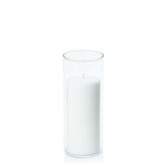 White 7cm x 15cm Pillar in 8cm x 20cm Glass Pack of 1