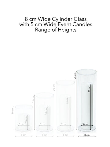 White 5cm x 20cm Event Pillar in 8cm x 25cm Glass Pack of 1