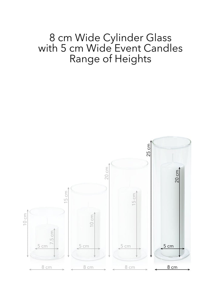 White 5cm x 20cm Event Pillar in 8cm x 25cm Glass Pack of 1