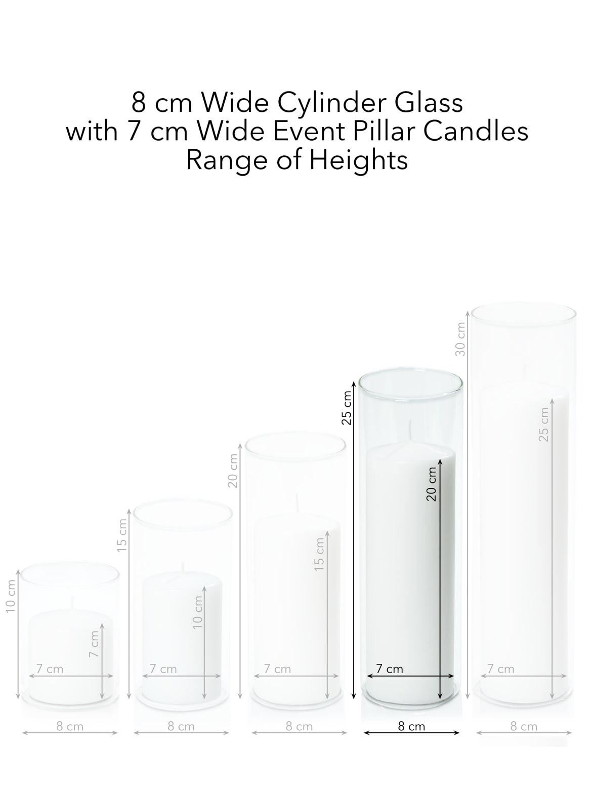 White 7cm x 20cm Event Pillar in 8cm x 25cm Glass Pack of 1