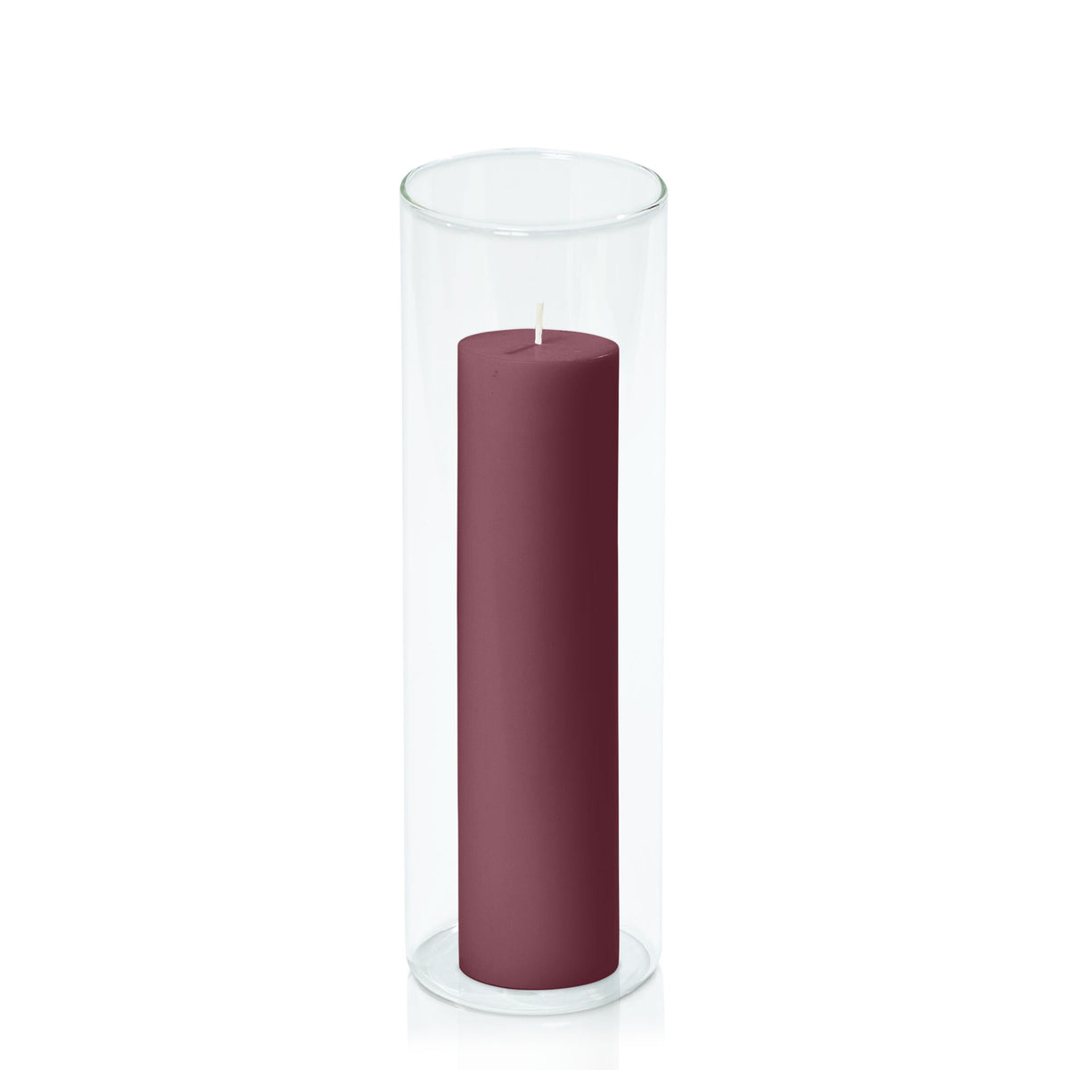 Burgundy 5cm x 20cm Pillar in 8cm x 25cm Glass