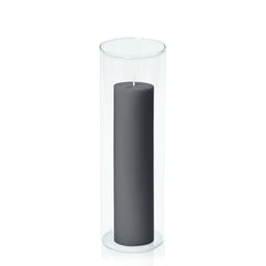 Charcoal 5cm x 20cm Pillar in 8cm x 25cm Glass Pack of 1