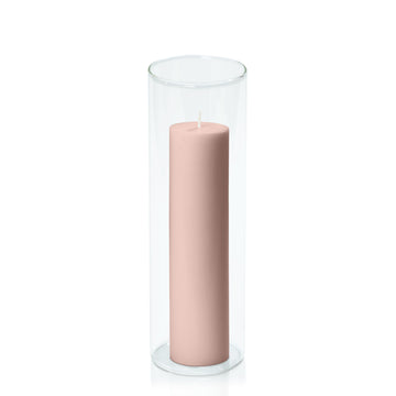 Heritage Rose 5cm x 20cm Pillar in 8cm x 25cm Glass Pack of 1