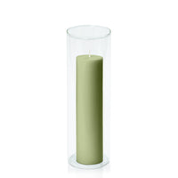 Matcha 5cm x 20cm Pillar in 8cm x 25cm Glass