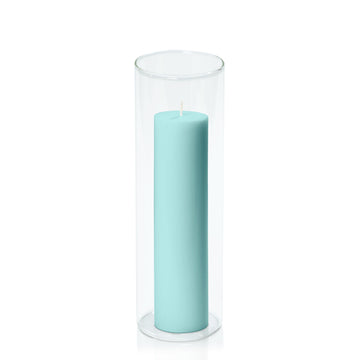Pastel Teal 5cm x 20cm Pillar in 8cm x 25cm Glass Pack of 1
