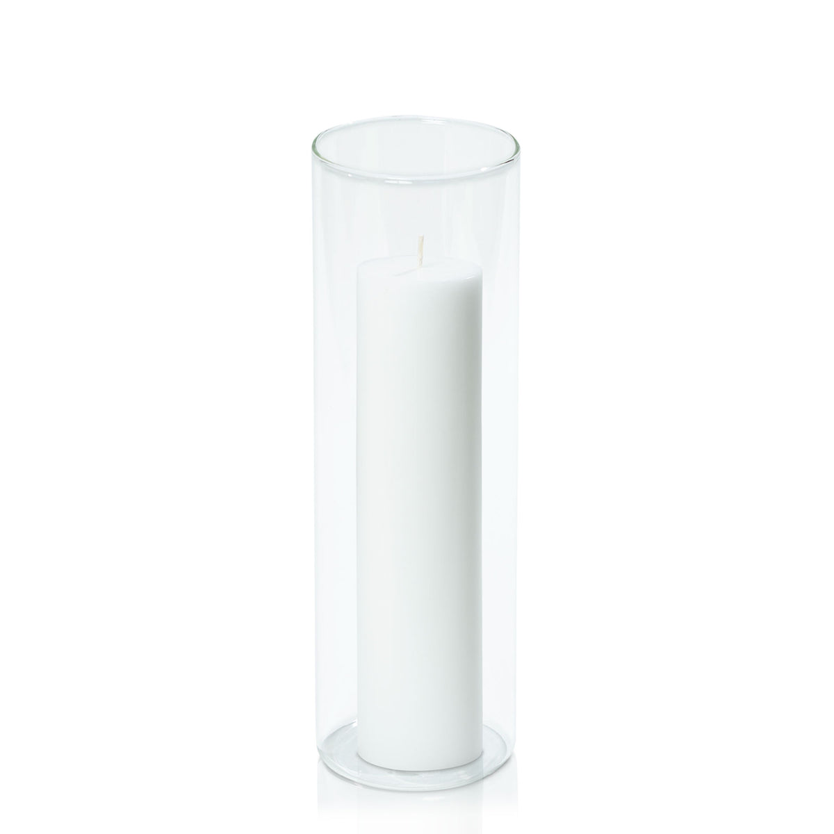 White 5cm x 20cm Pillar in 8cm x 25cm Glass Pack of 1