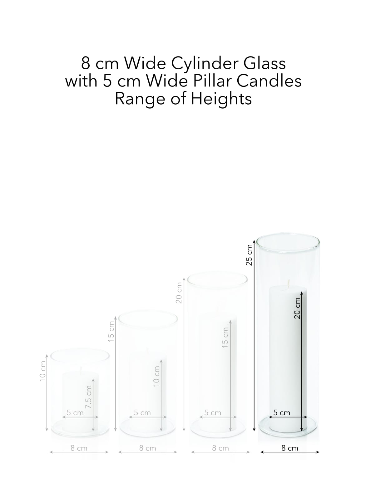 White 5cm x 20cm Pillar in 8cm x 25cm Glass Pack of 1