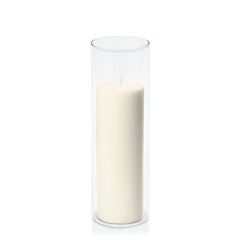 Ivory 7cm x 20cm Pillar in 8cm x 25cm Glass Pack of 1