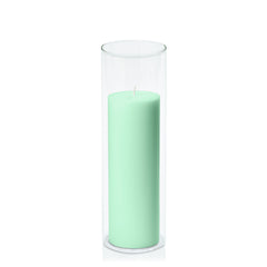 Mint Green 7cm x 20cm Pillar in 8cm x 25cm Glass Pack of 1