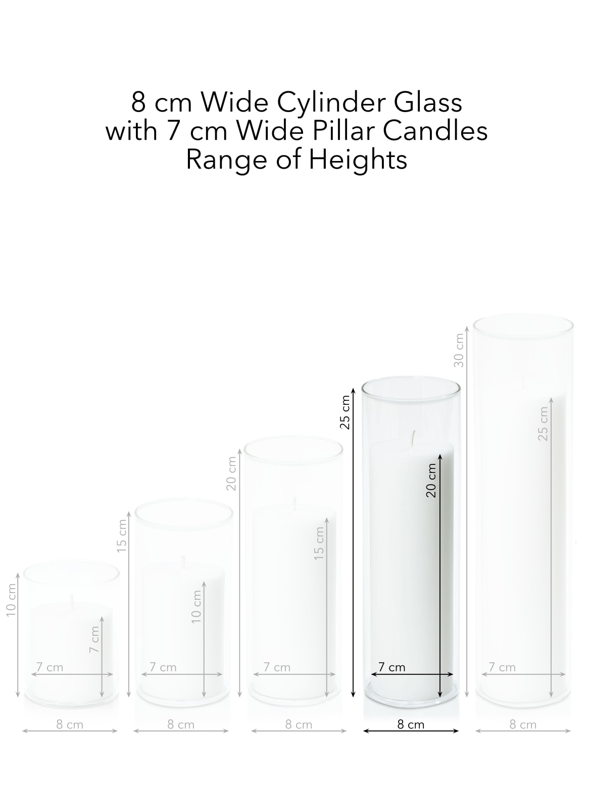 White 7cm x 20cm Pillar in 8cm x 25cm Glass Pack of 1