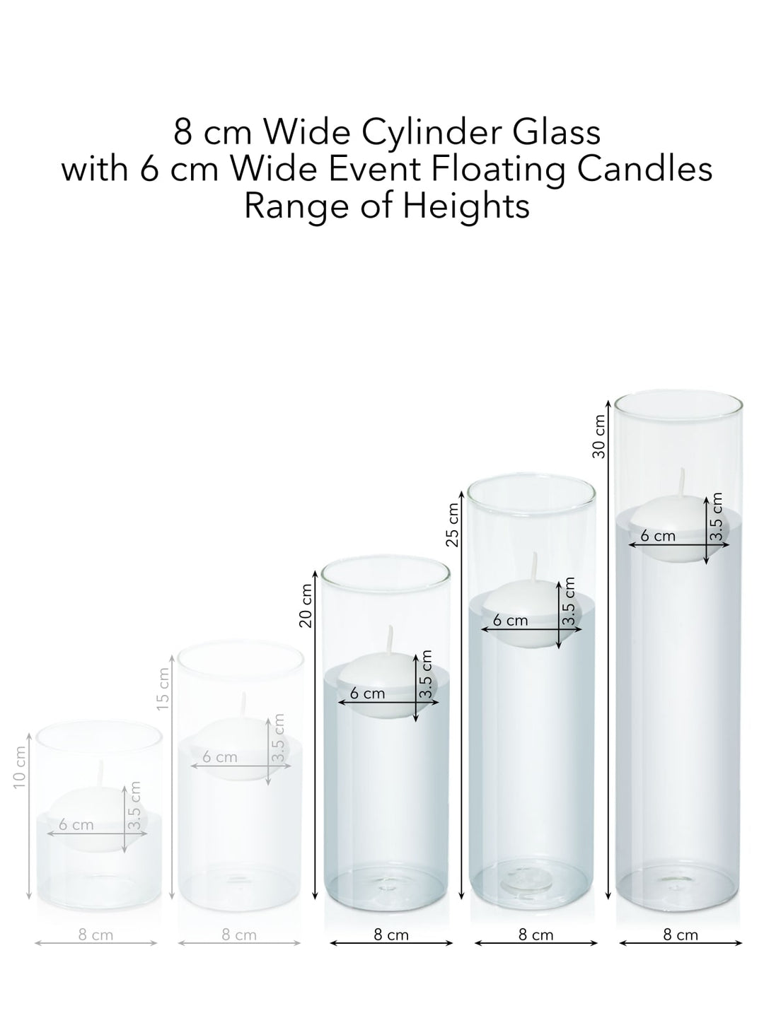 White 6cm Event Floating in 8cm Glass Set - Lg Pack of 1