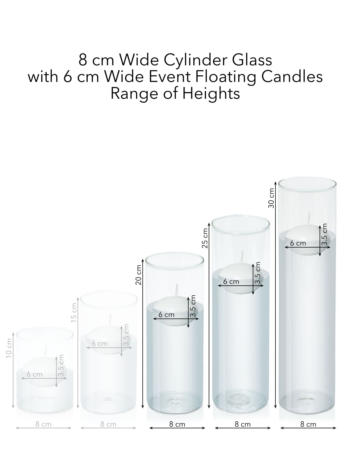 White 6cm Event Floating in 8cm Glass, Lg - Set of 6