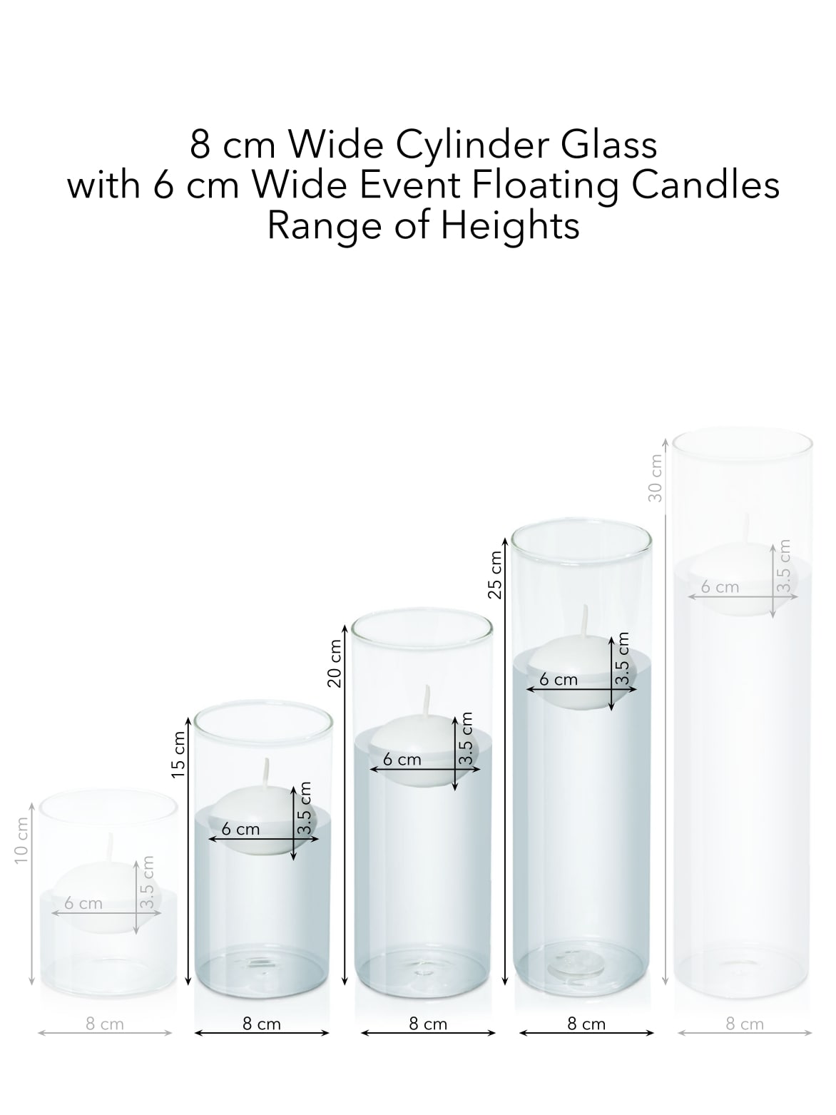 White 6cm Event Floating in 8cm Glass Set - Med Pack of 1