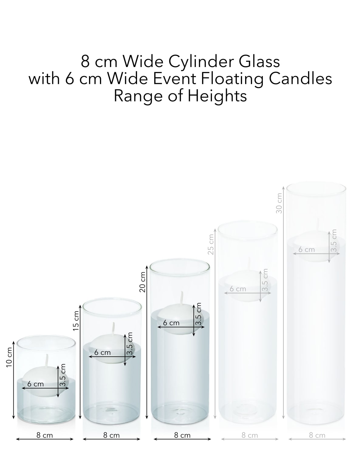 White 6cm Event Floating in 8cm Glass Set - Sm Pack of 1