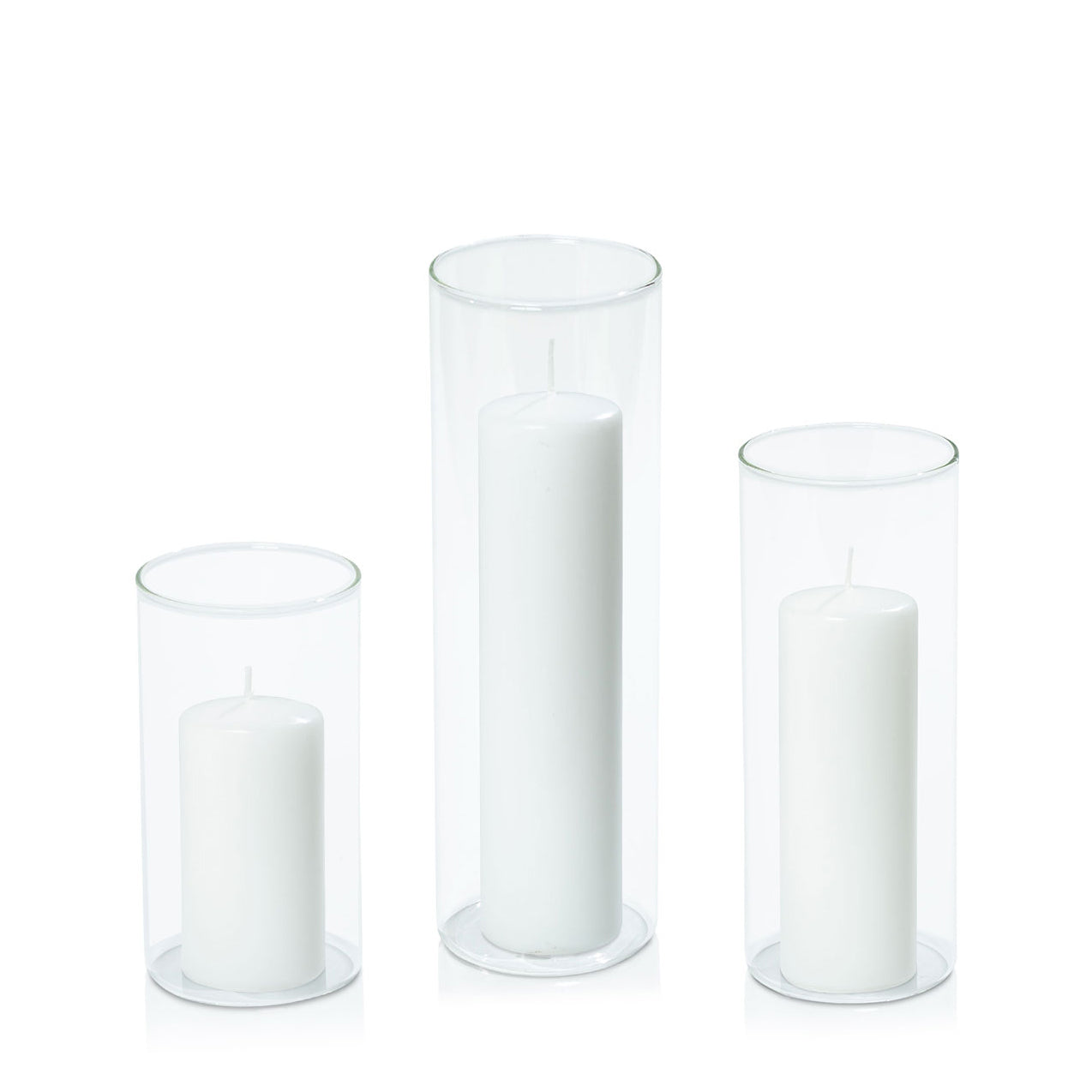 White 5cm Event Pillar in 8cm Glass Set - Med Pack of 1