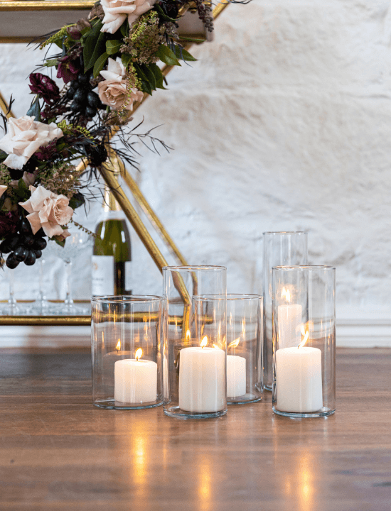 White 5cm Event Pillar in 8cm Glass, Med - Set of 6