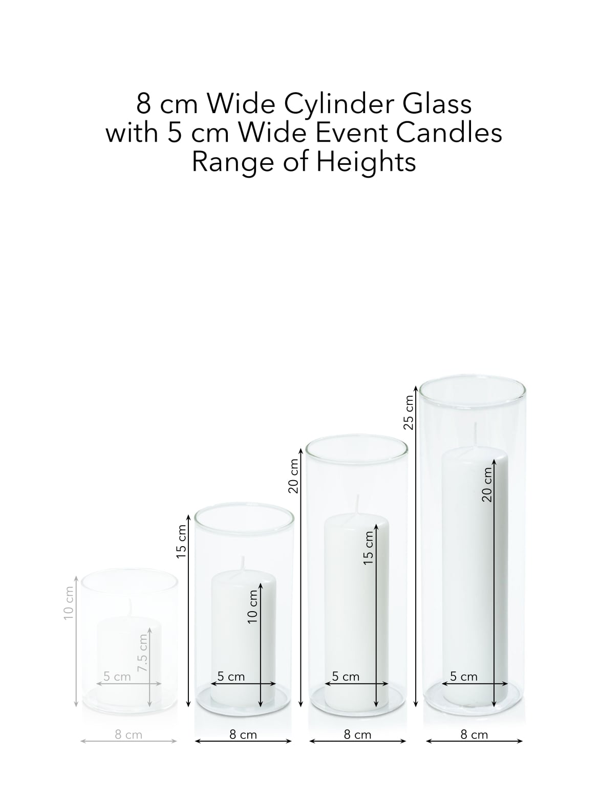 White 5cm Event Pillar in 8cm Glass Set - Med Pack of 1