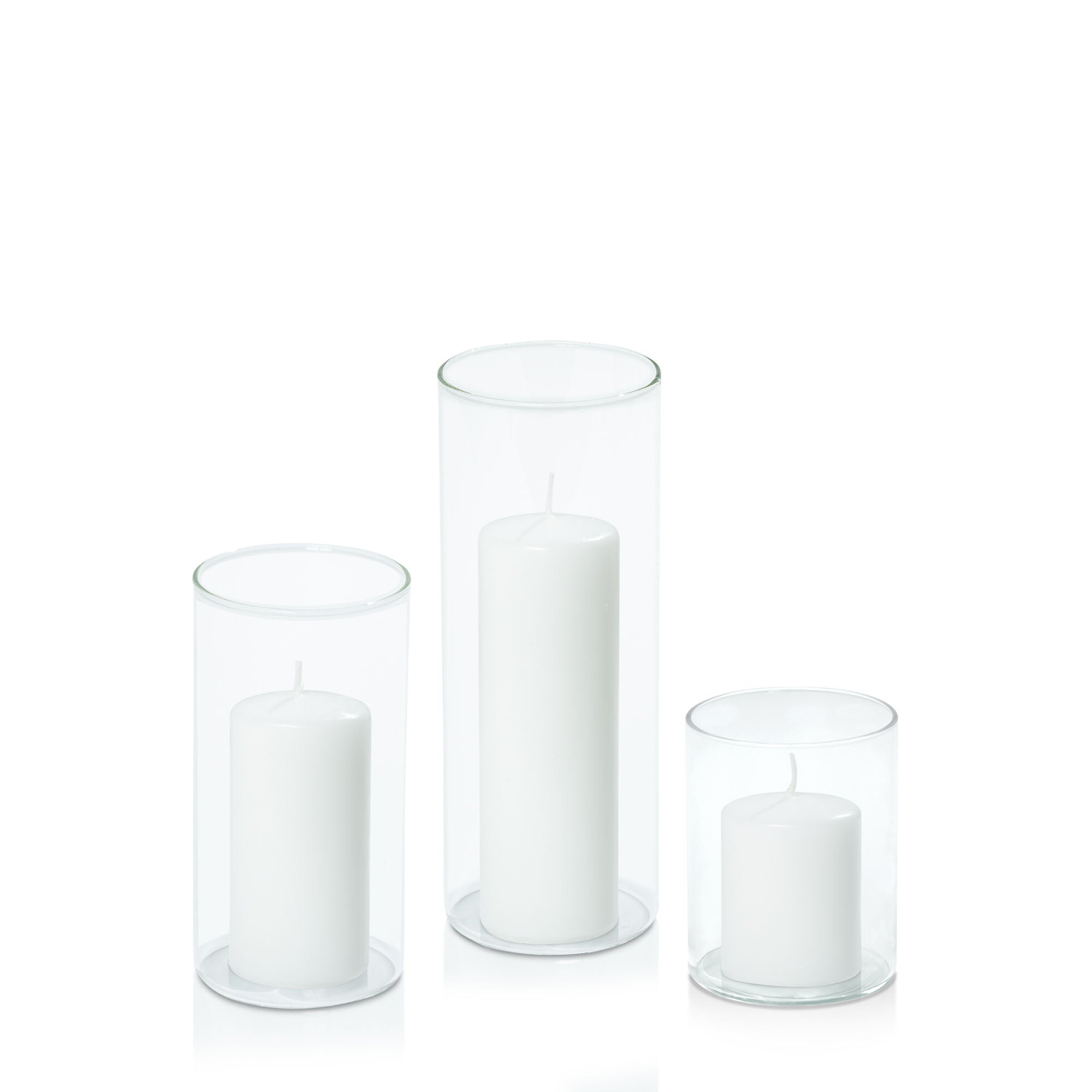 White 5cm Event Pillar in 8cm Glass Set - Sm Pack of 1
