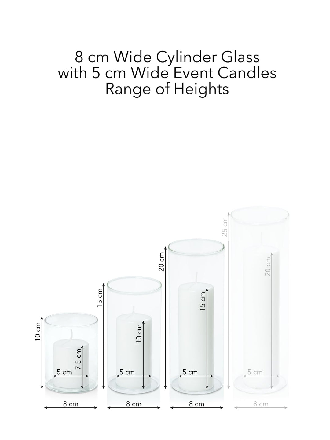 White 5cm Event Pillar in 8cm Glass Set - Sm Pack of 1