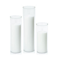 White 7cm Event Pillar in 8cm Glass Set - Lg
