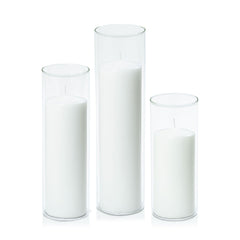 White 7cm Event Pillar in 8cm Glass Set - Lg Pack of 1