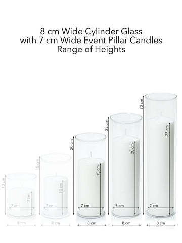 White 7cm Event Pillar in 8cm Glass, Lg - Set of 6