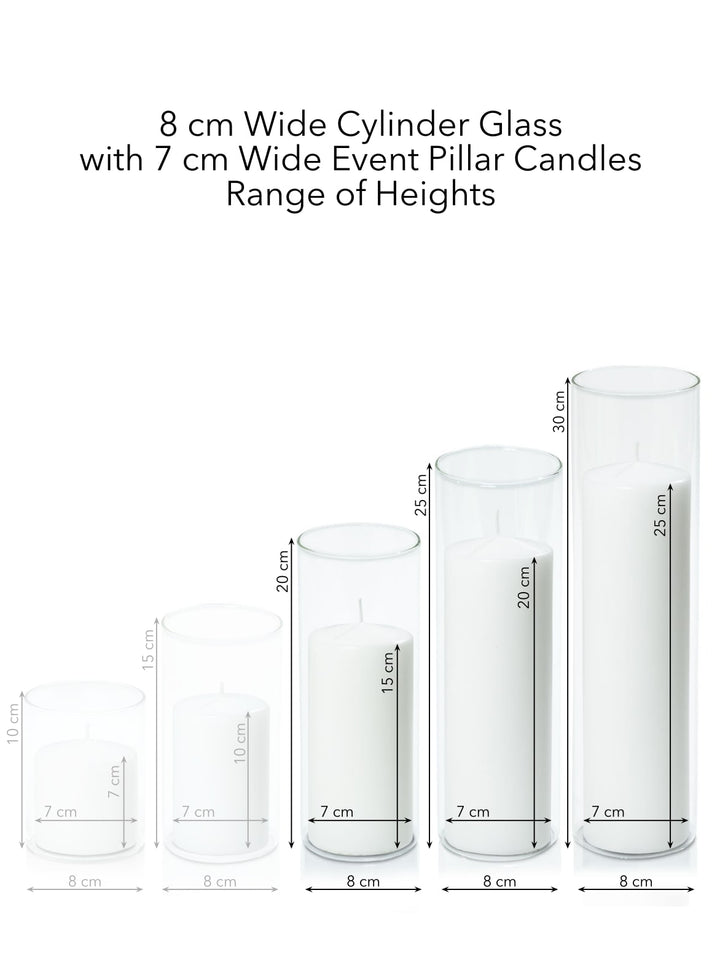 White 7cm Event Pillar in 8cm Glass, Lg - Set of 6