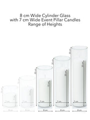 White 7cm Event Pillar in 8cm Glass Set - Lg Pack of 1