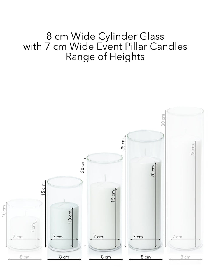 White 7cm Event Pillar in 8cm Glass, Med - Set of 6