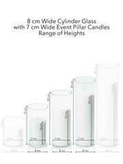 White 7cm Event Pillar in 8cm Glass Set - Med Pack of 1