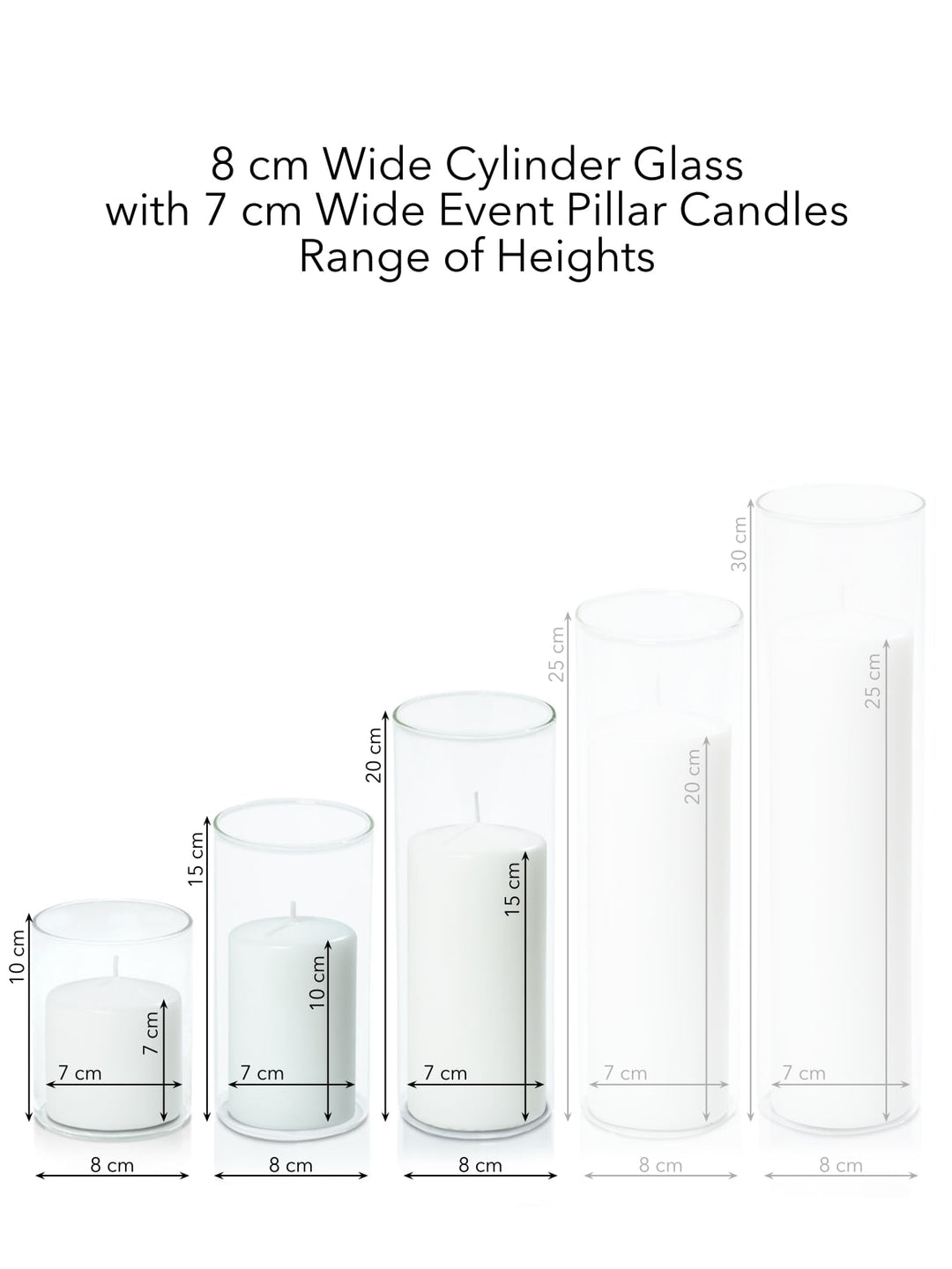 White 7cm Event Pillar in 8cm Glass, Sm - Set of 6