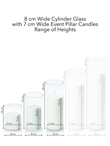 White 7cm Event Pillar in 8cm Glass, Sm - Set of 6