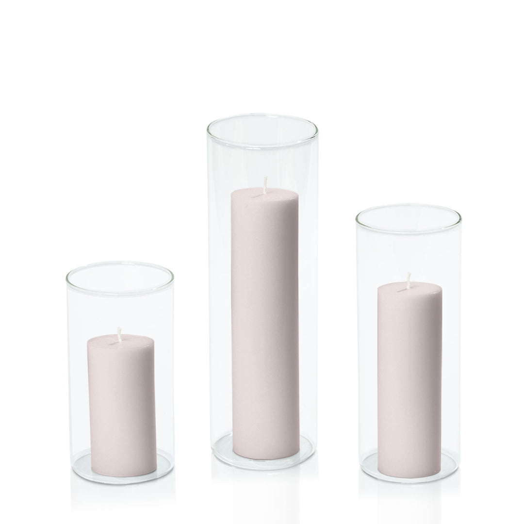 Antique Pink 5cm Pillar in 8cm Glass, Med - Set of 6