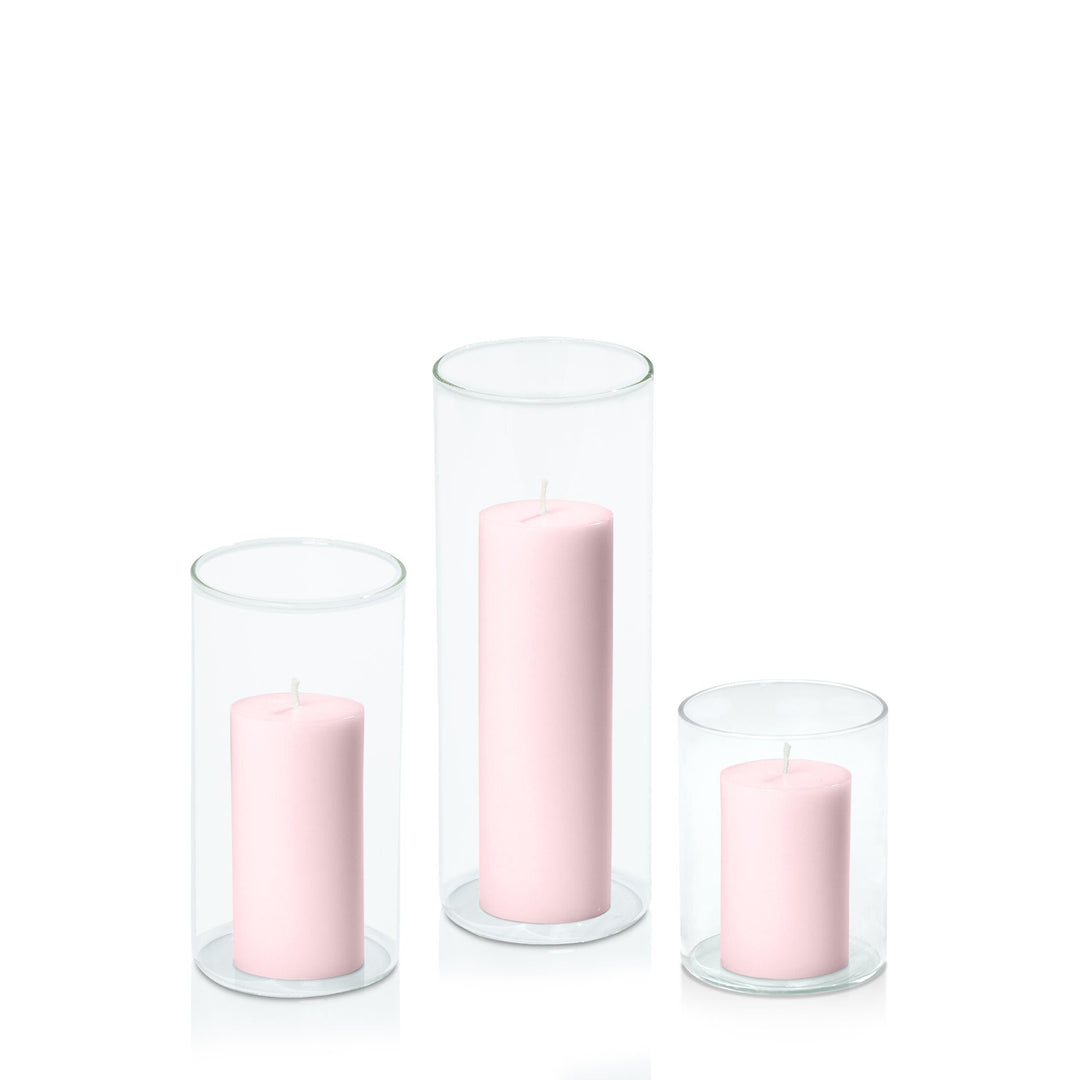 Blush Pink 5cm Pillar in 8cm Glass, Sm - Set of 6