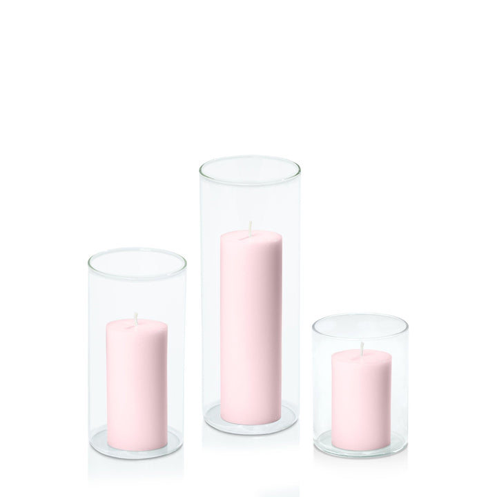 Blush Pink 5cm Pillar in 8cm Glass, Sm - Set of 6