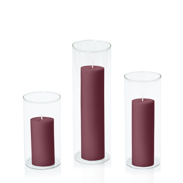 Burgundy 5cm Pillar in 8cm Glass, Med - Set of 6