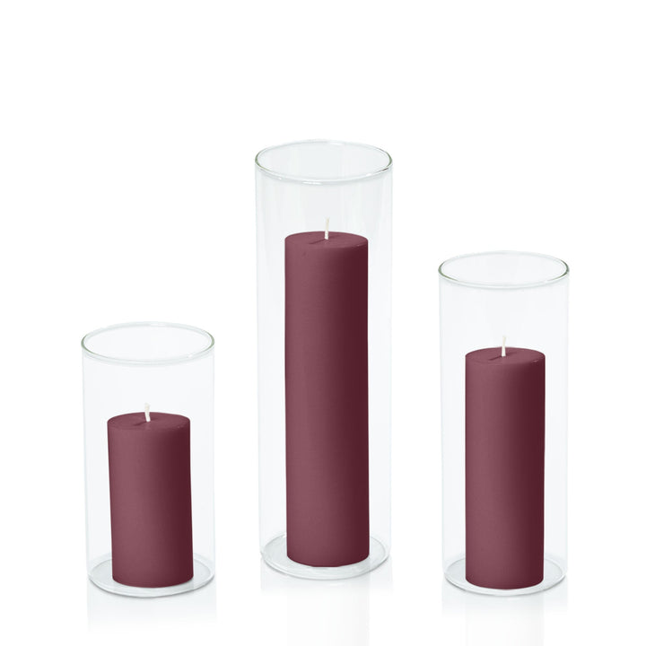 Burgundy 5cm Pillar in 8cm Glass, Med - Set of 6