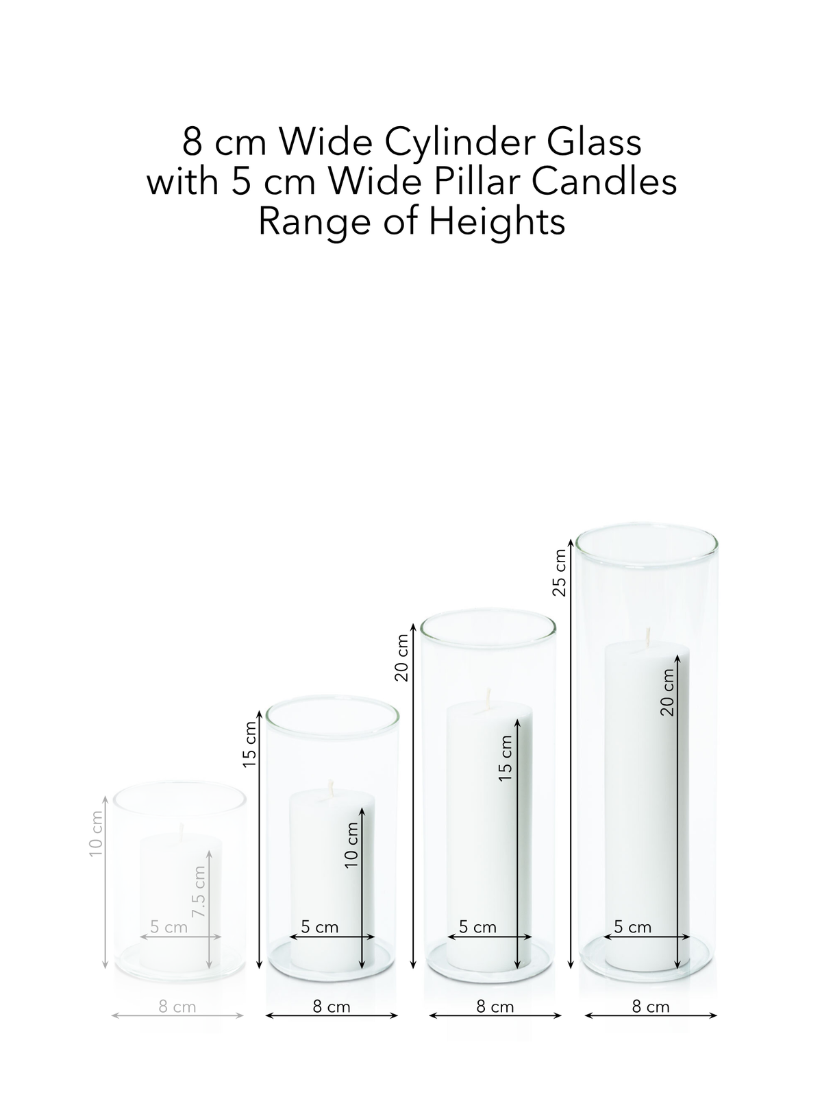 Capri 5cm Pillar in 8cm Glass Set - Med