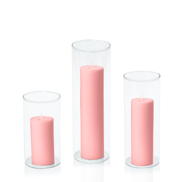 Coral Pink 5cm Pillar in 8cm Glass, Med - Set of 6