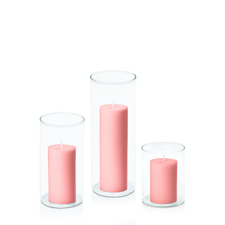 Coral Pink 5cm Pillar in 8cm Glass, Sm - Set of 6