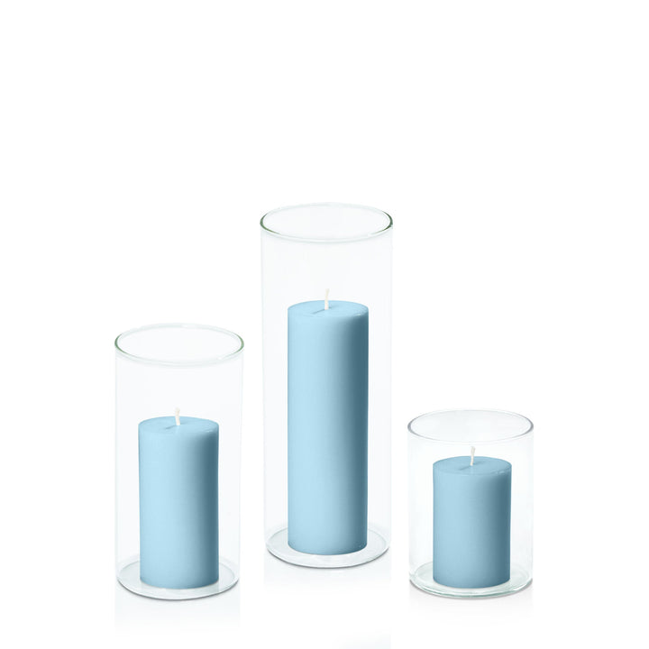 French Blue 5cm Pillar in 8cm Glass, Sm - Set of 6