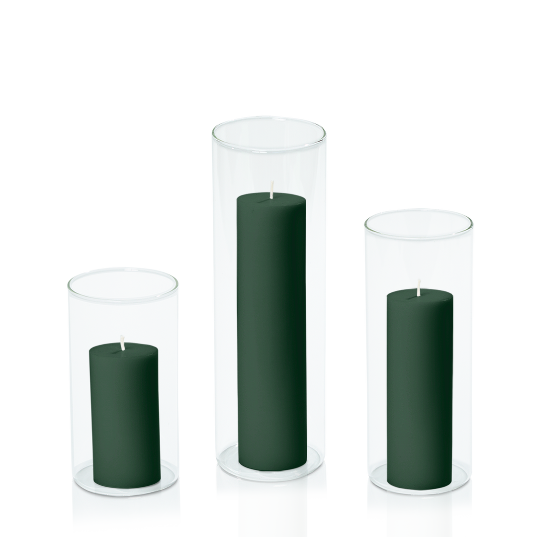 Forest 5cm Pillar in 8cm Glass, Med - Set of 6